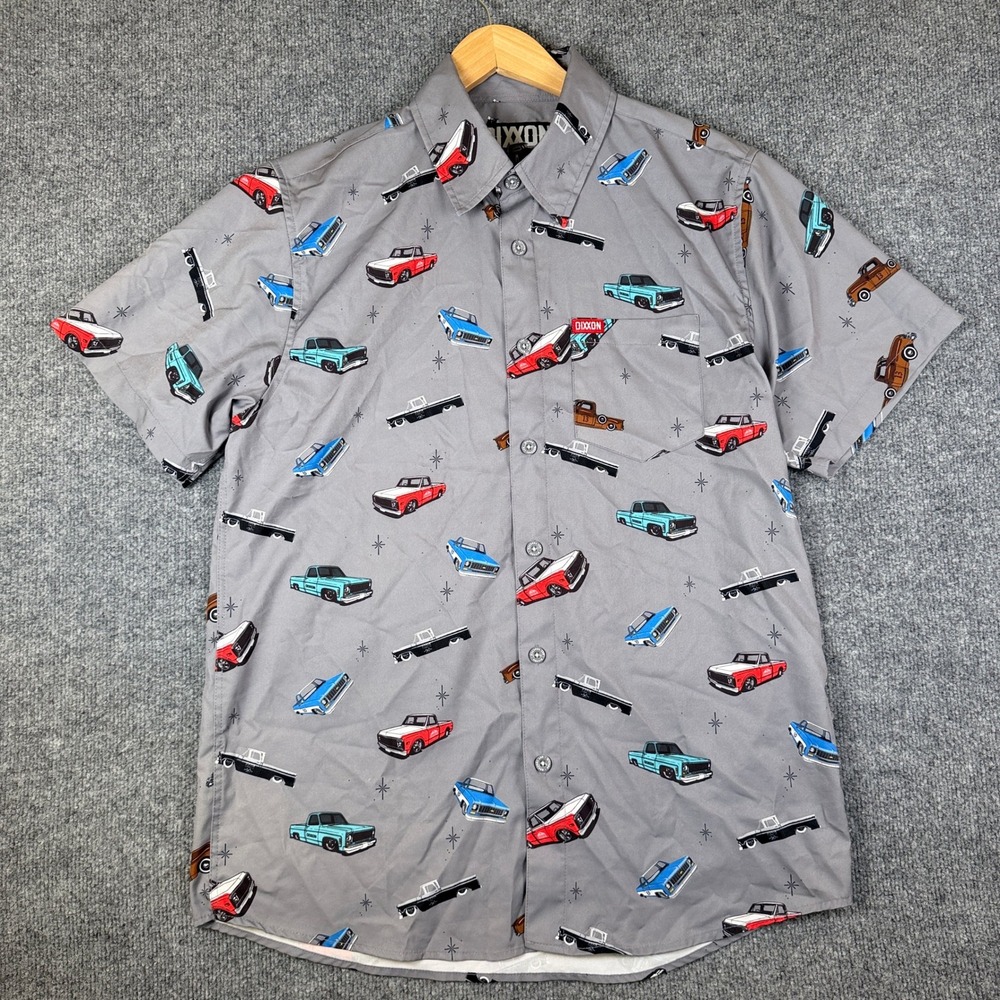 Dixxon Flannel Co Shirt Mens M Gray Get Trucked Party Short Sleeve Cars